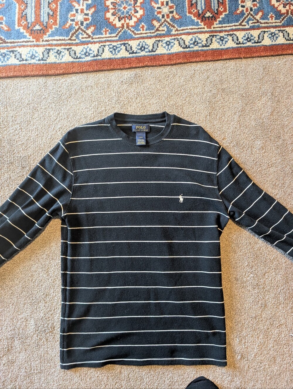 Polo Ralph Lauren Striped Waffle Knit Thermal Long Sleeve Shirt Men's L